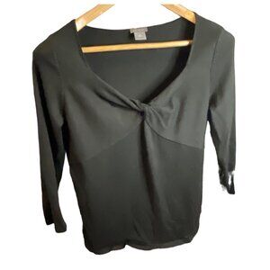 Ann Taylor Black Fitted Twist Neck 3/4 Sleeve Top Sz M